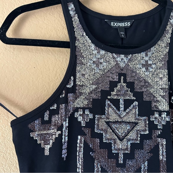 EXPRESS Black Aztec Sequin Bodycon Dress - Medium - Picture 5 of 9